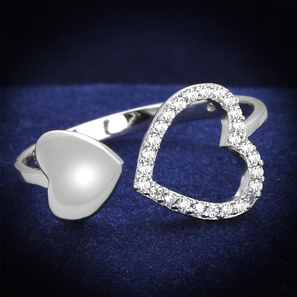 Sterling Silver CZ Pearl Heart Open Bypass Ring