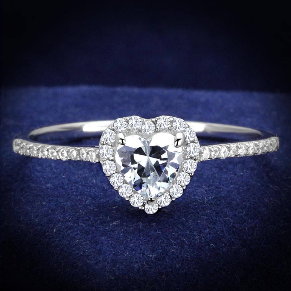 Sterling Silver CZ Round Heart Halo Pave Ring