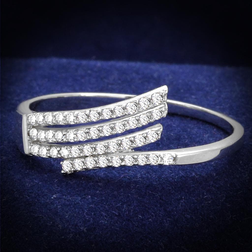 Sterling Silver CZ Pave Triple Row Diagonal Wide Ring
