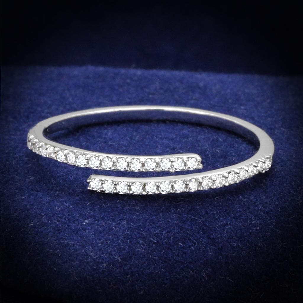 Sterling Silver CZ Pave Half Eternity Open Thin Ring