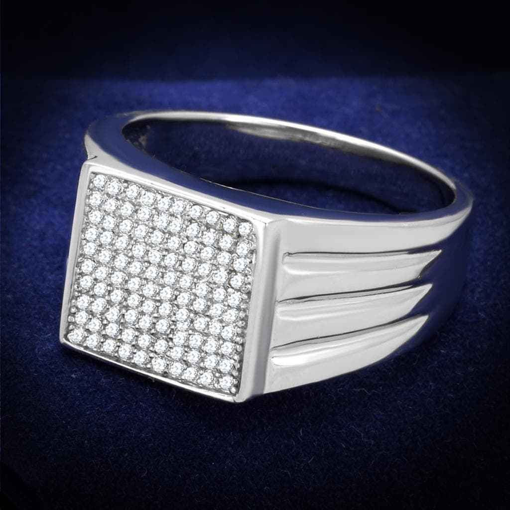 Sterling Silver CZ Pave Square Flat Top Signet Ring