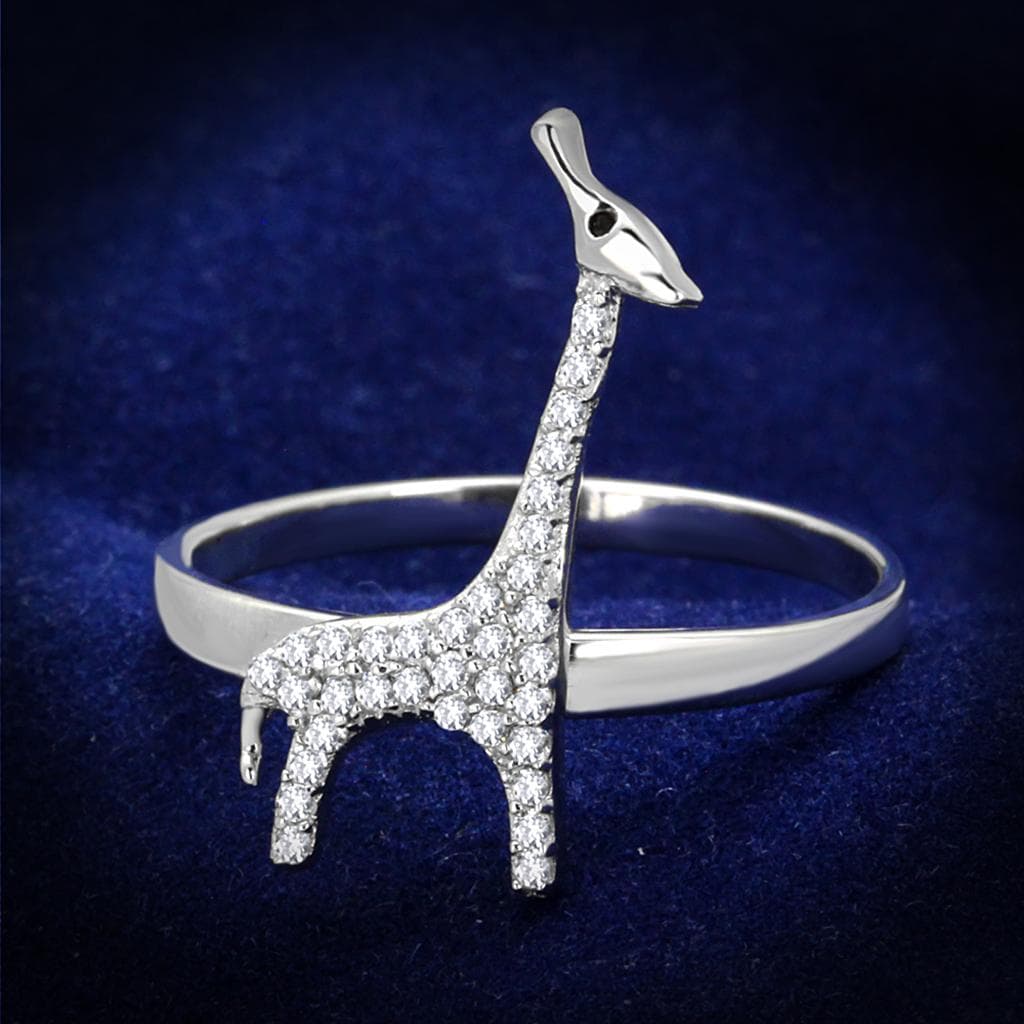 Sterling Silver CZ Giraffe Animal Open Ring