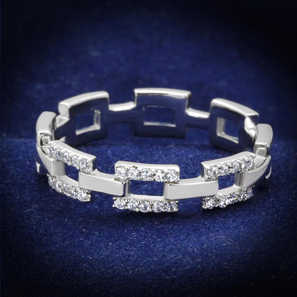 Sterling Silver CZ Pave Chain Link Eternity Band Ring