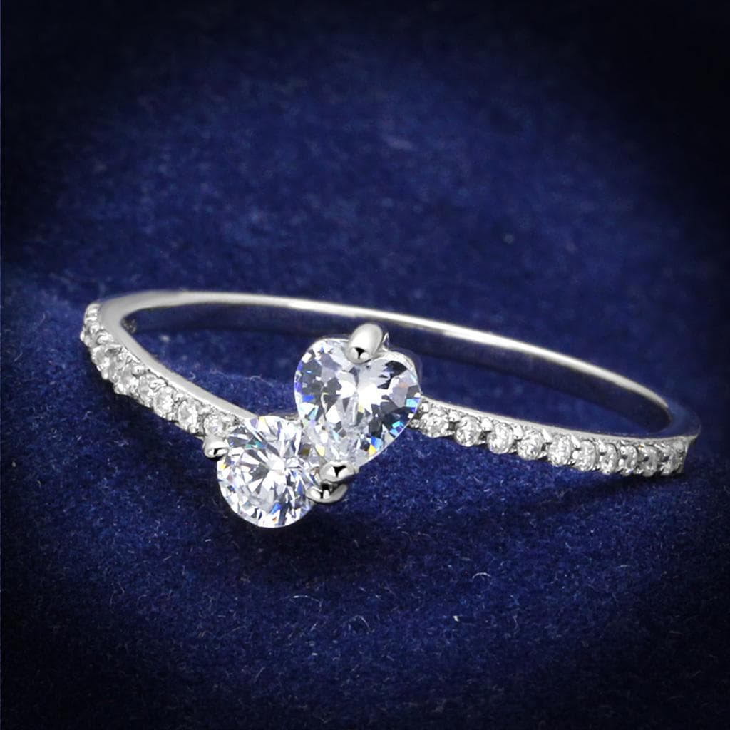 Sterling Silver CZ Pear Solitaire Twist Pave Thin Ring