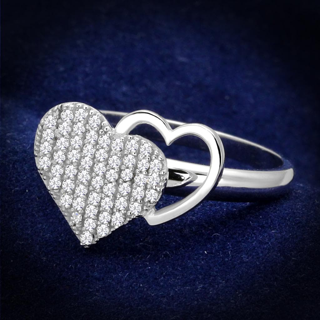 Sterling Silver CZ Pave Heart Open Flat Large Ring