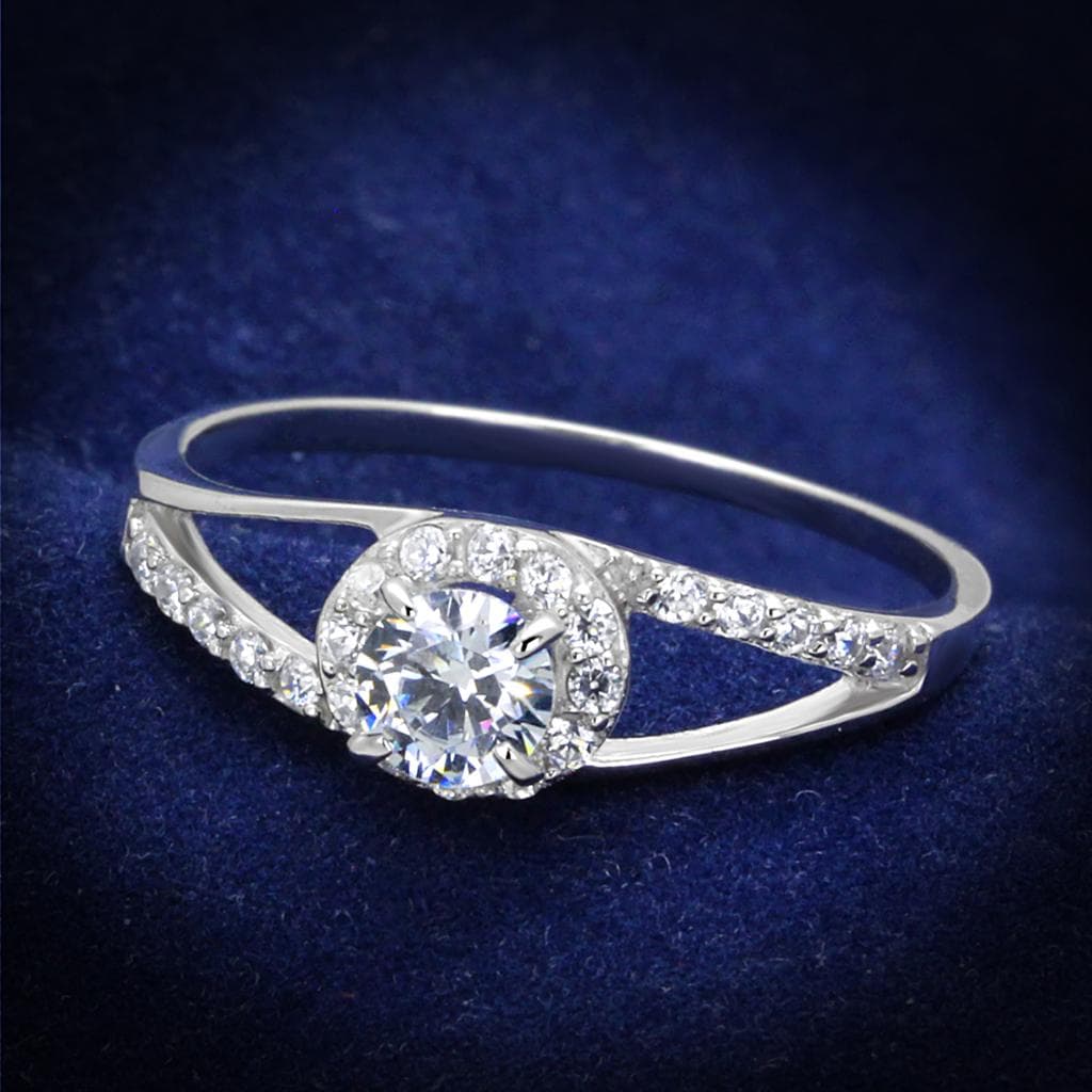 Sterling Silver CZ Oval Halo Pave Bypass Ring