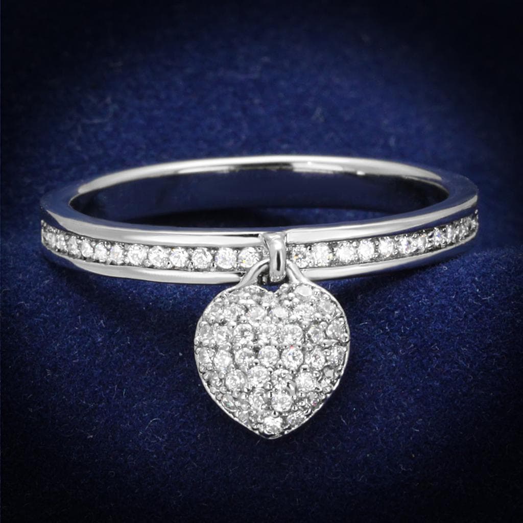Sterling Silver CZ Pave Heart Charm Dangly Thin Ring