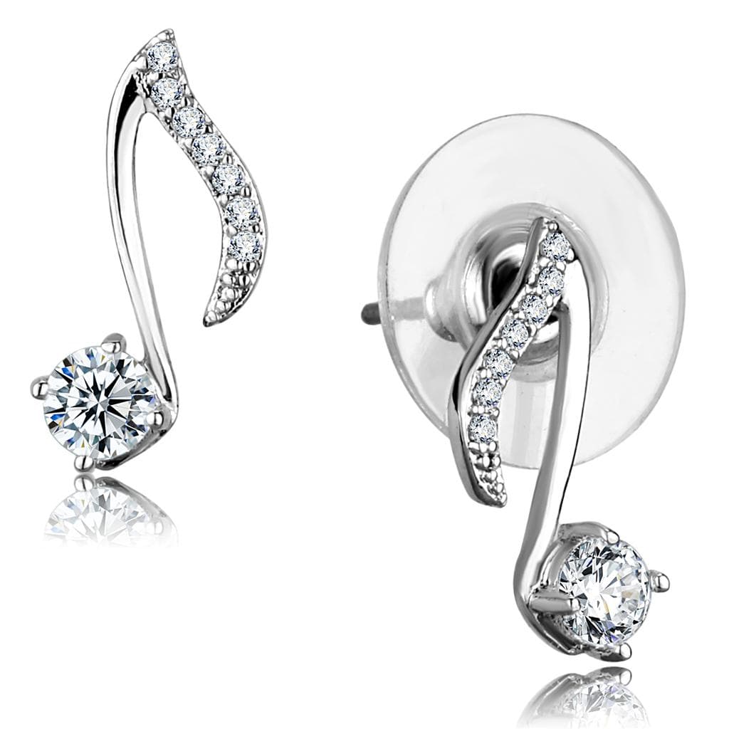 Sterling Silver CZ Music Note Eighth Note Stud Earrings