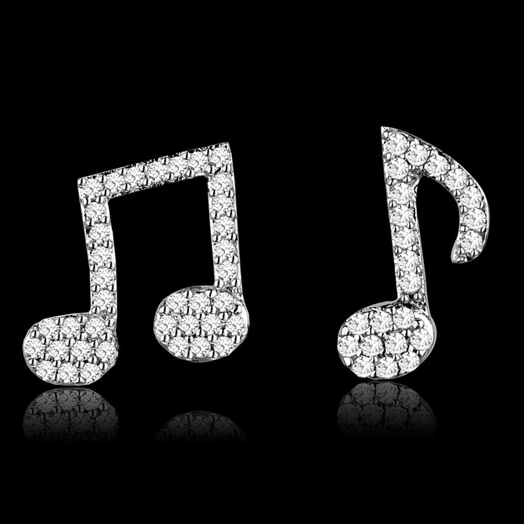 Sterling Silver CZ Pave Music Note Double Stud Earrings