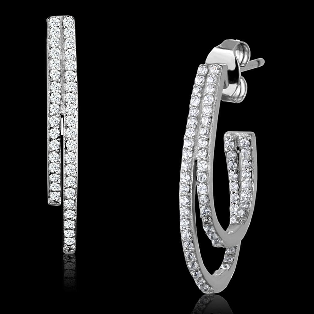 Sterling Silver CZ Pave Bar Huggie Hoop Earrings