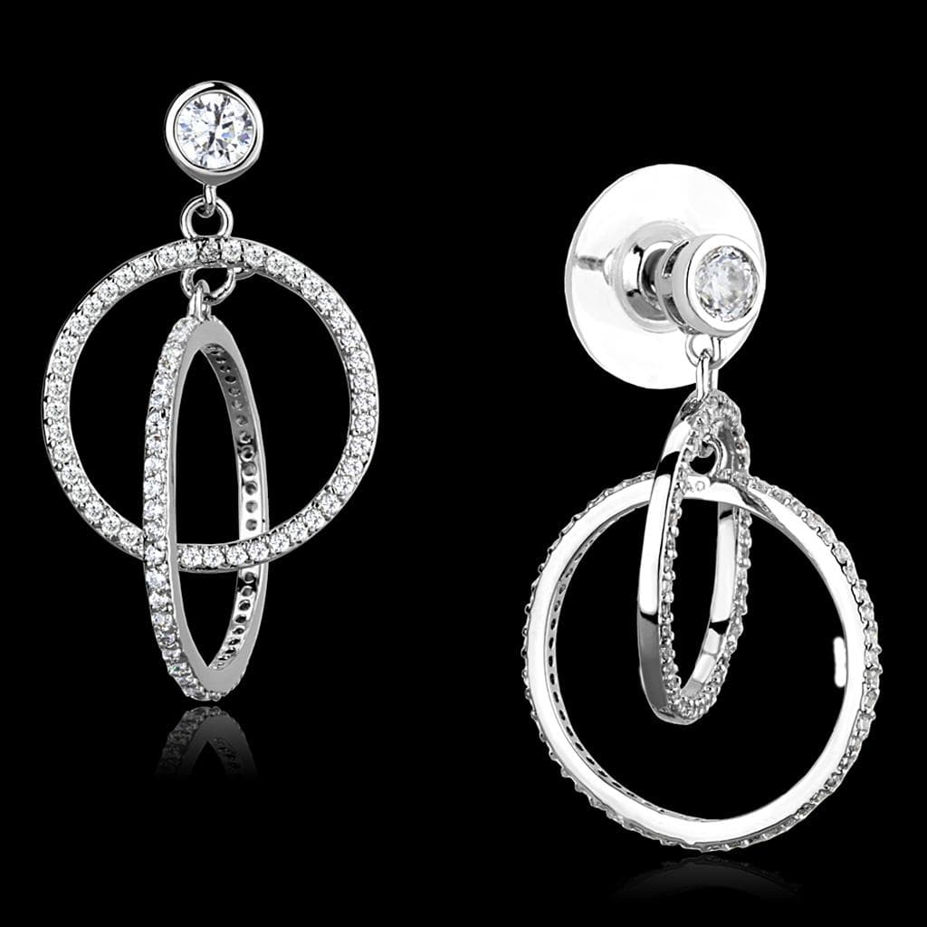 Sterling Silver CZ Round Double Circle Dangle Drop Earrings