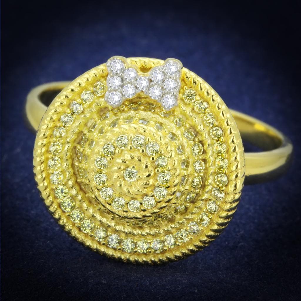 Sterling Silver Gold Two Tone CZ Spiral Rope Dome Ring