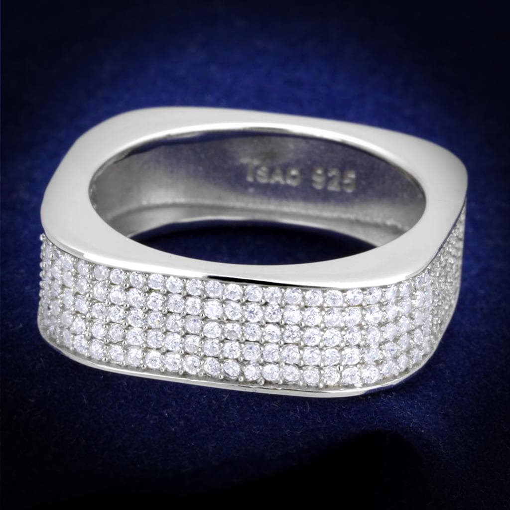 Sterling Silver CZ Multi Row Pave Flat Wide Band Ring