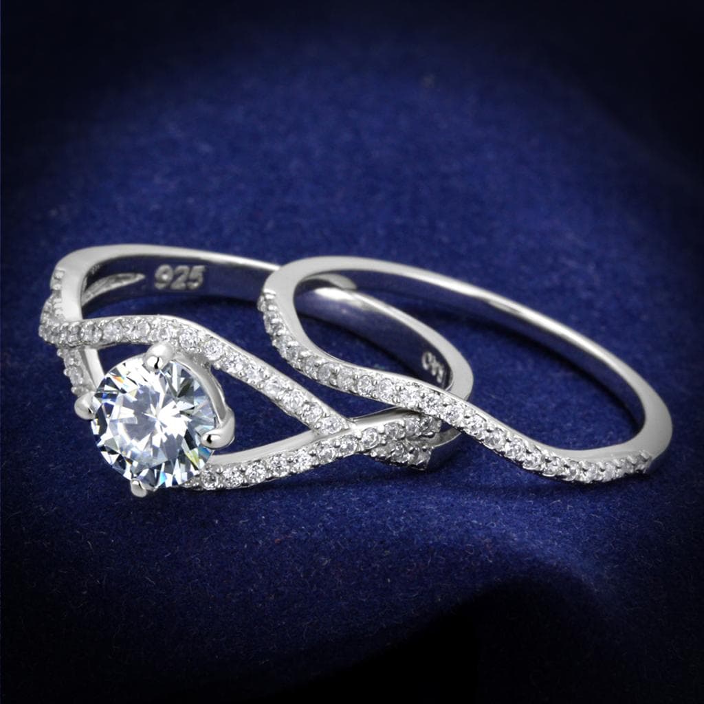 Sterling Silver CZ Round Twisted Pave Bridal Set Ring