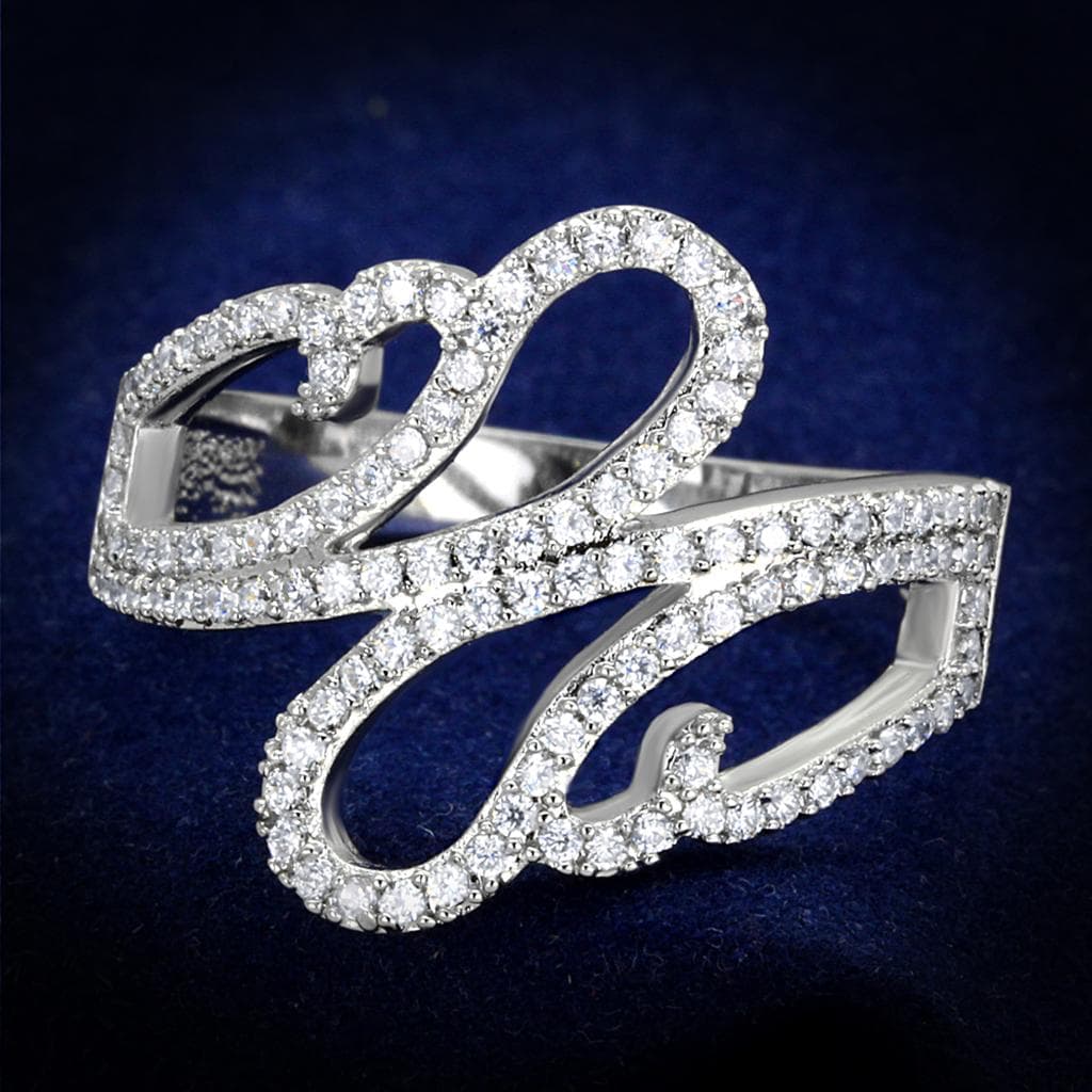 Sterling Silver CZ Pave S Swirl Double Loop Ring