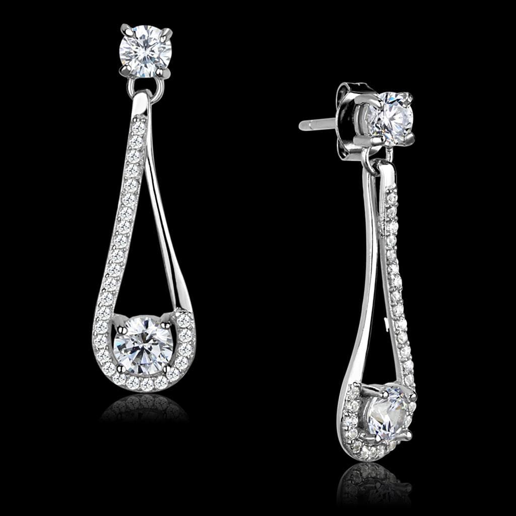 Sterling Silver CZ Round Teardrop Open Dangle Drop Earrings
