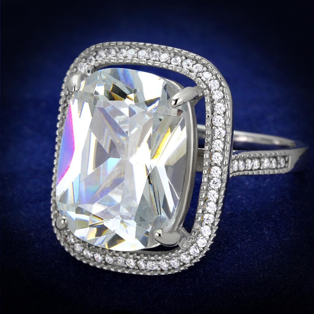 Sterling Silver CZ Cushion Large Halo Pave Cocktail Ring