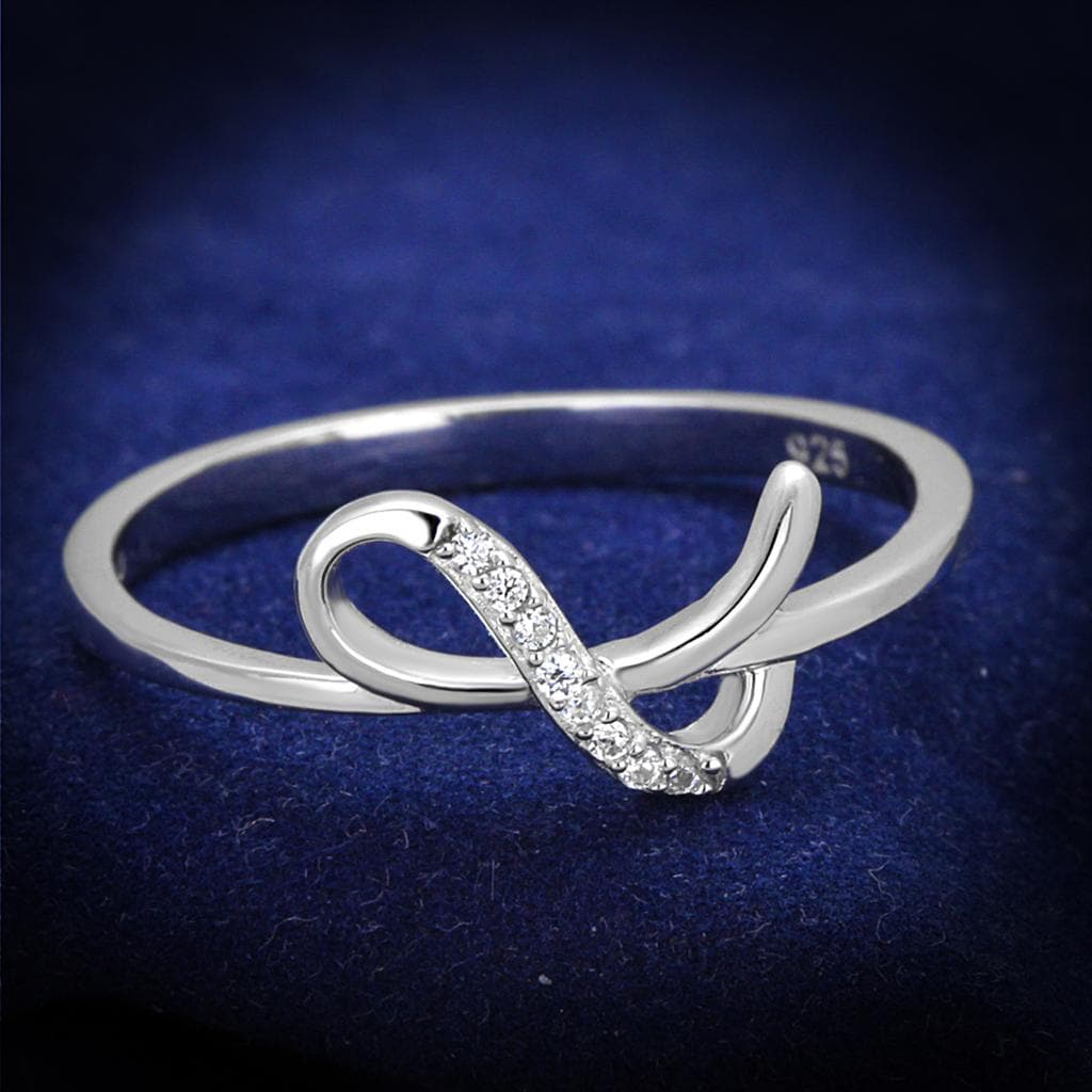 Sterling Silver CZ Infinity Solitaire Pave Thin Ring