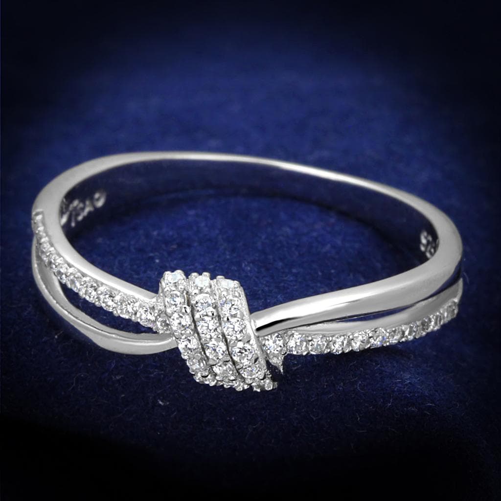 Sterling Silver CZ Pave Knot Crossover Bangle Ring