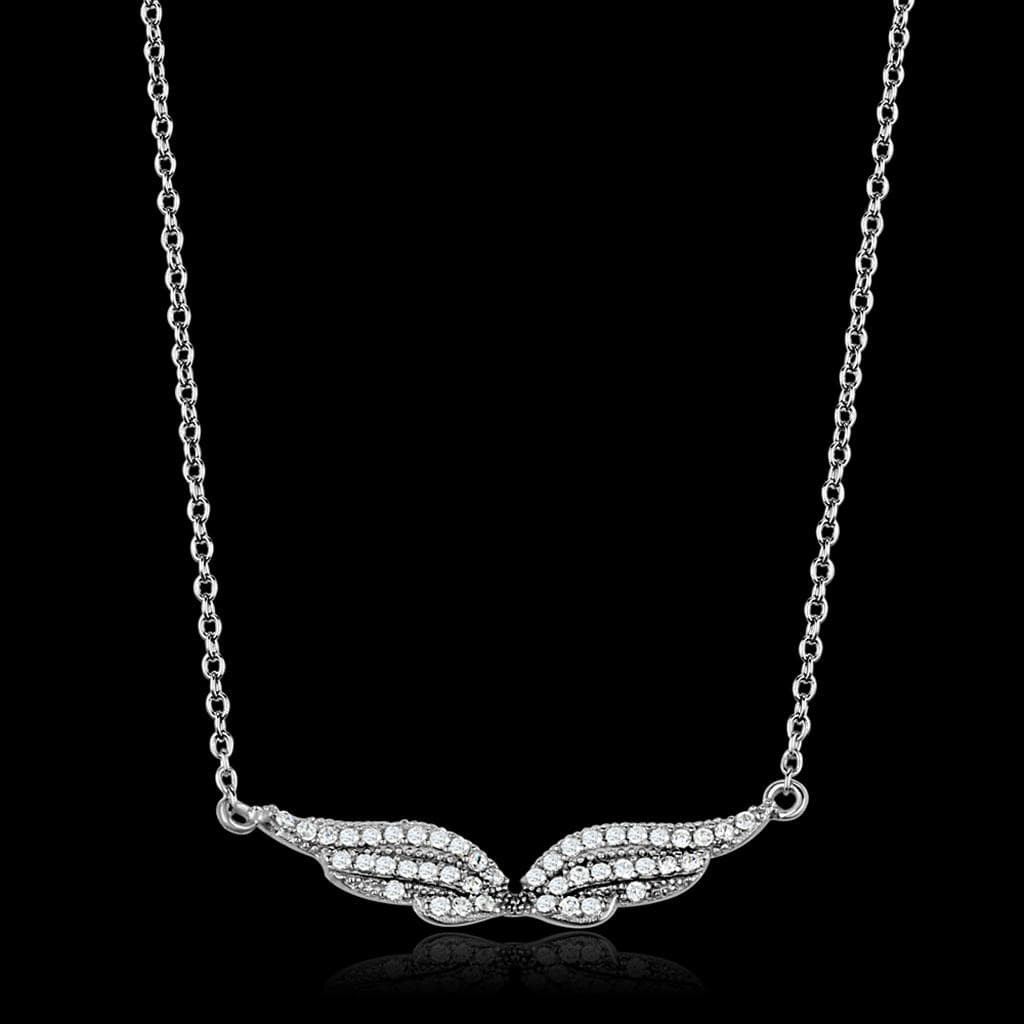 Sterling Silver CZ Pave Angel Wing Bar Pendant
