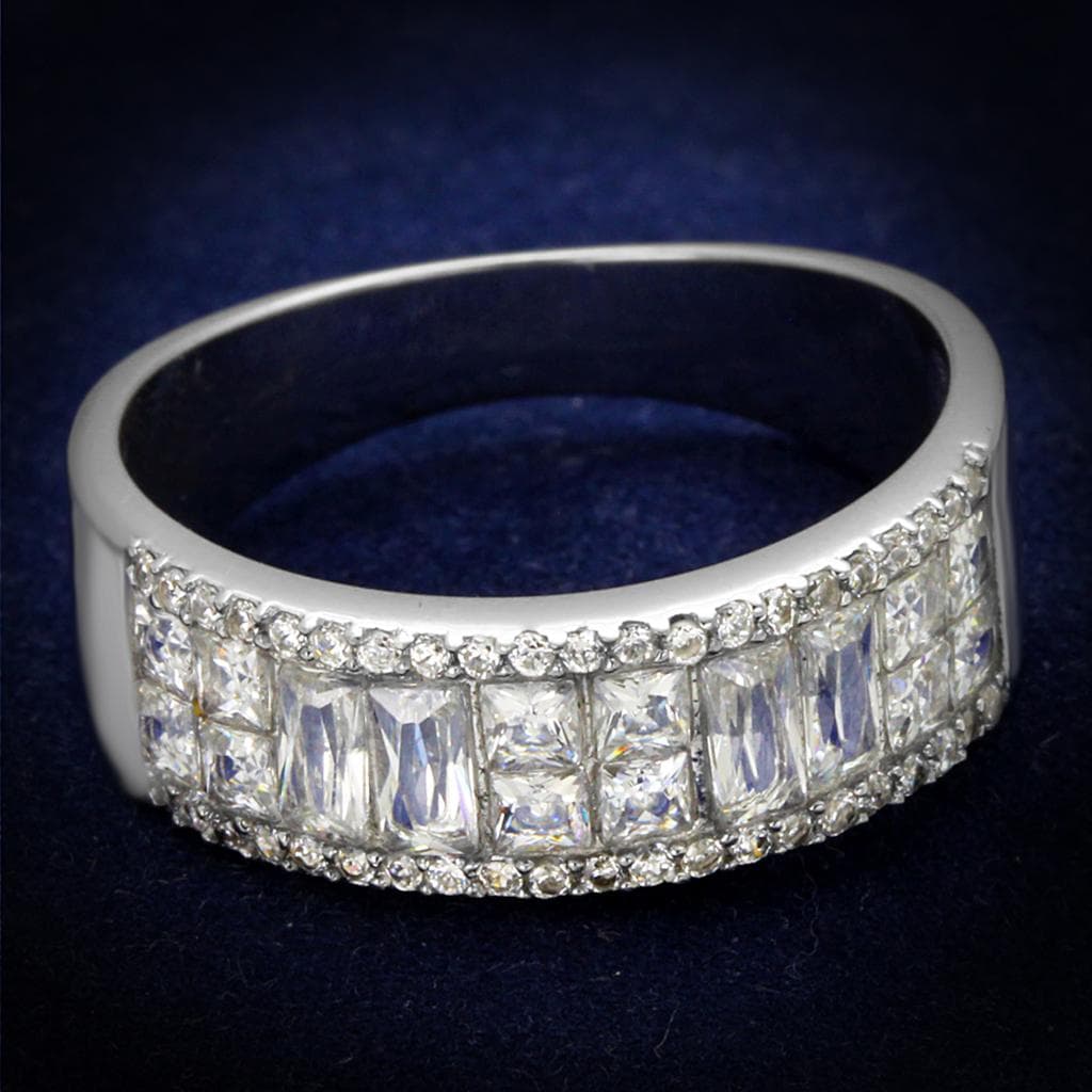 Sterling Silver CZ Baguette Princess Channel Wide Eternity Ring