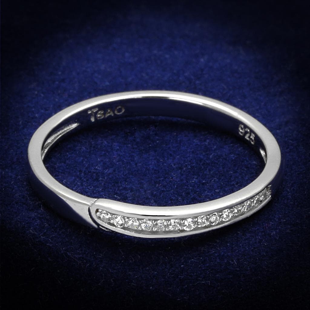 Sterling Silver CZ Pave Half Eternity Curved Band Ring
