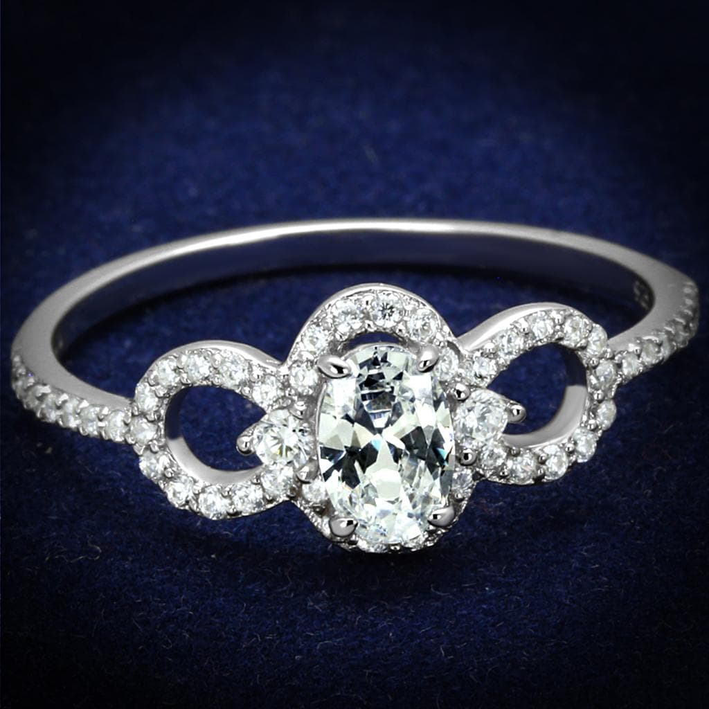 Sterling Silver CZ Oval Infinity Loop Halo Pave Ring
