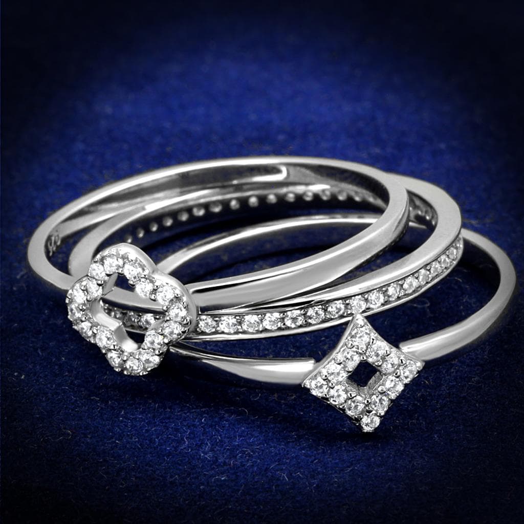 Sterling Silver CZ Diamond Kite Twist Pave Stack Ring