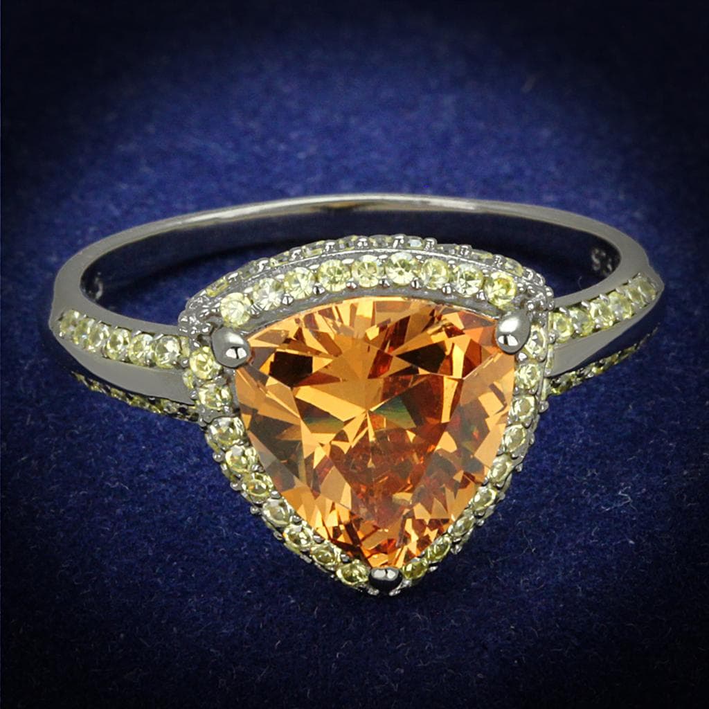 Sterling Silver Champagne Citrine Heart Halo Yellow CZ Necklace