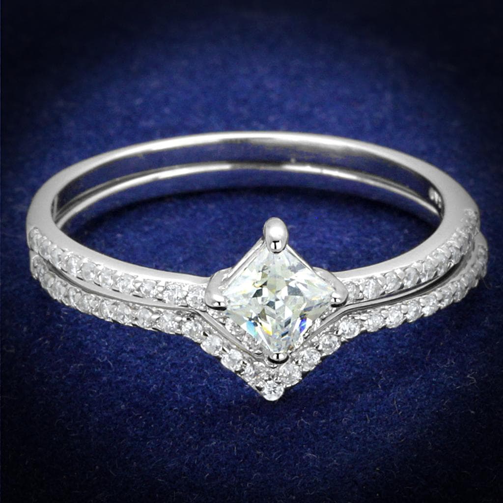 Sterling Silver CZ Pear Solitaire Split Shank Pave Ring