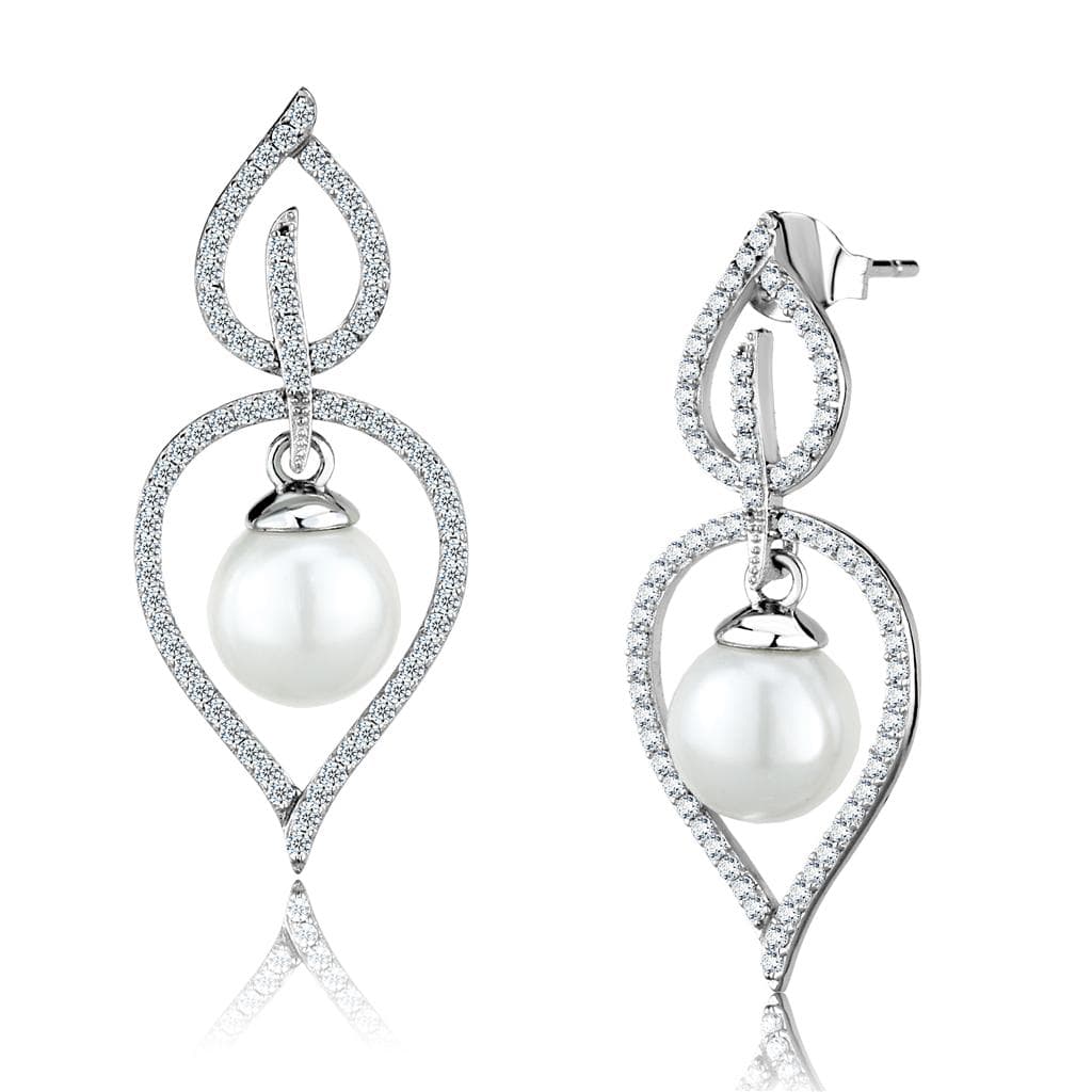 Sterling Silver CZ Open Teardrop Pearl Drop Earrings
