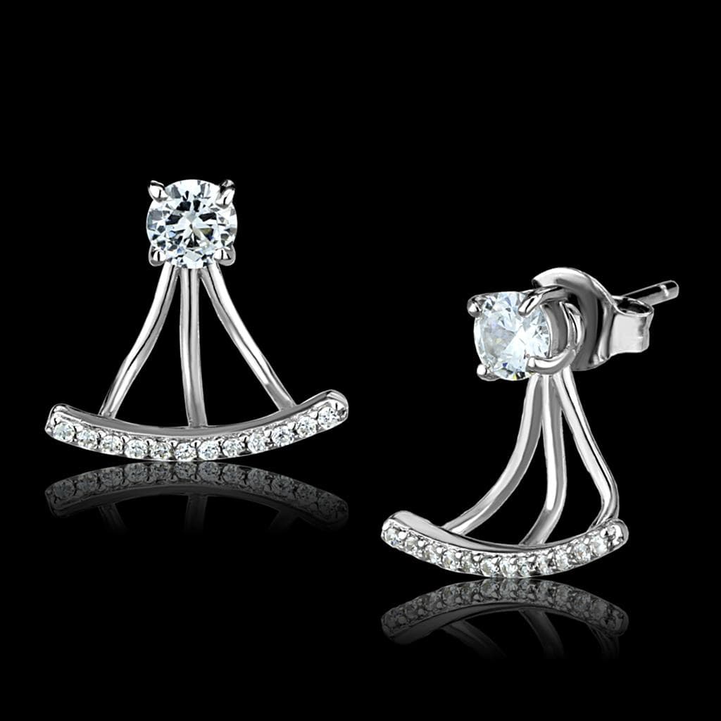 Sterling Silver CZ Triangle Modern Jacket Stud Earrings