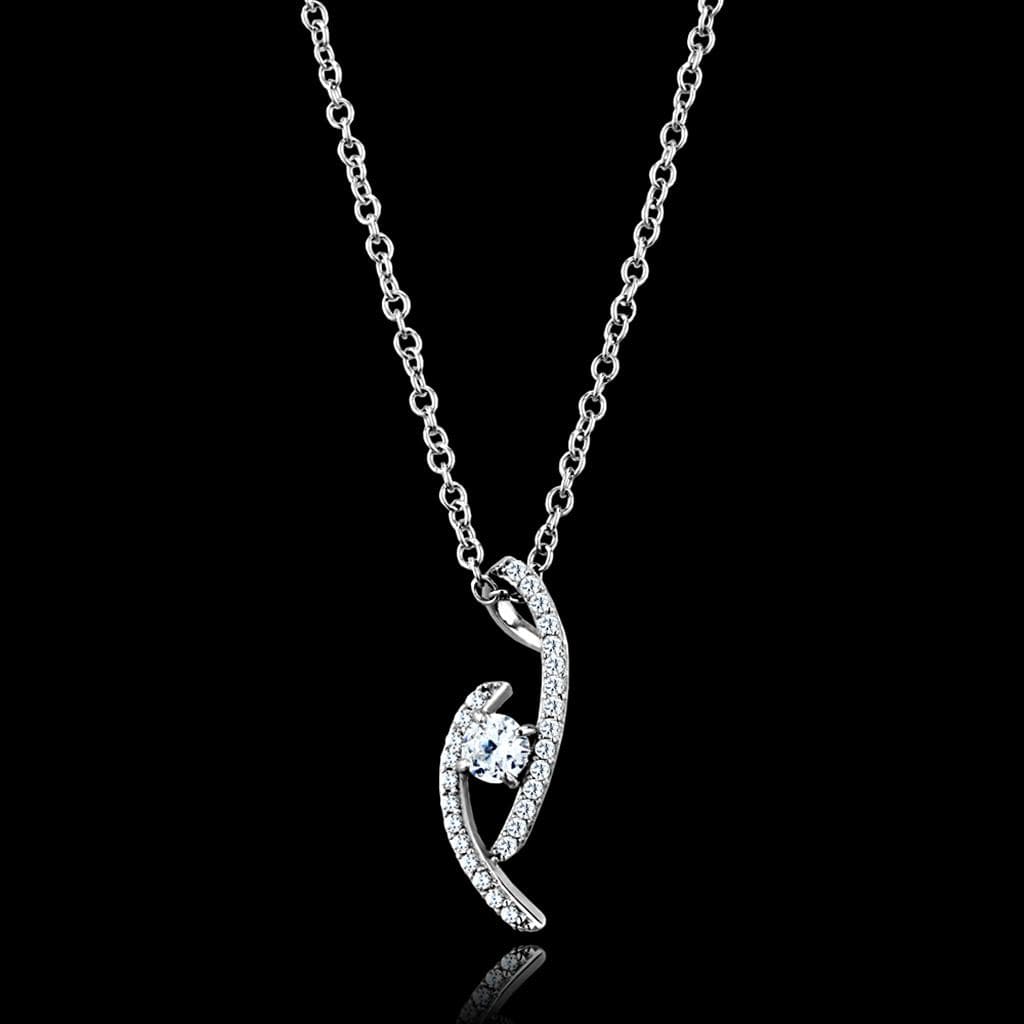 Sterling Silver CZ Wave Scroll Pendant Necklace