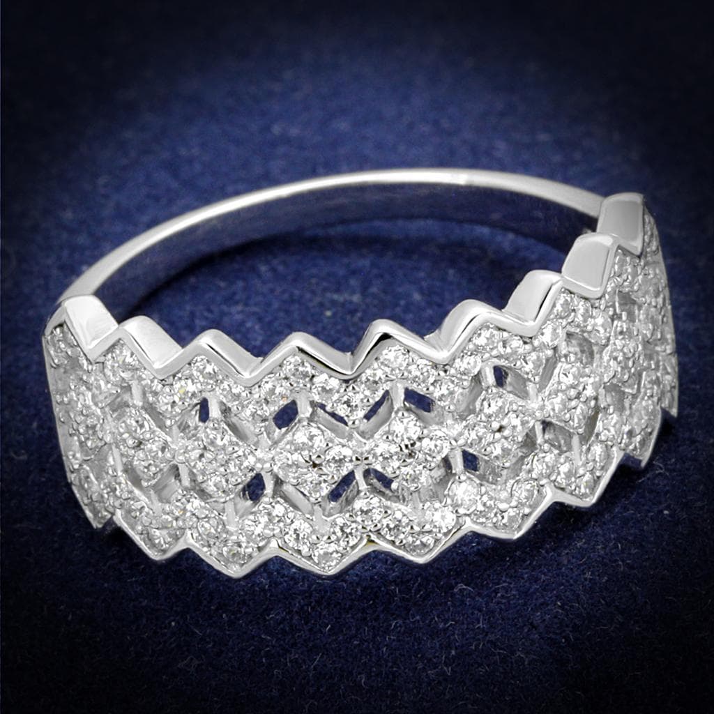 Sterling Silver CZ Pave Zigzag Crown Wide Ring