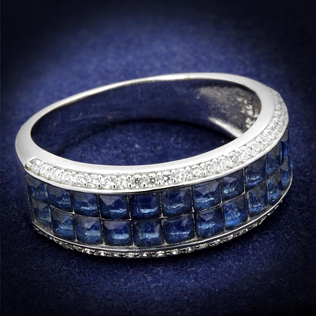 Sterling Silver Blue Sapphire Princess Channel Wide Ring