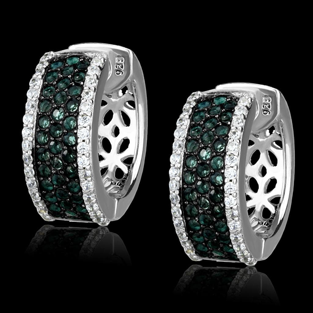 Sterling Silver Green Emerald CZ Pave Wide Huggie Hoop Earrings