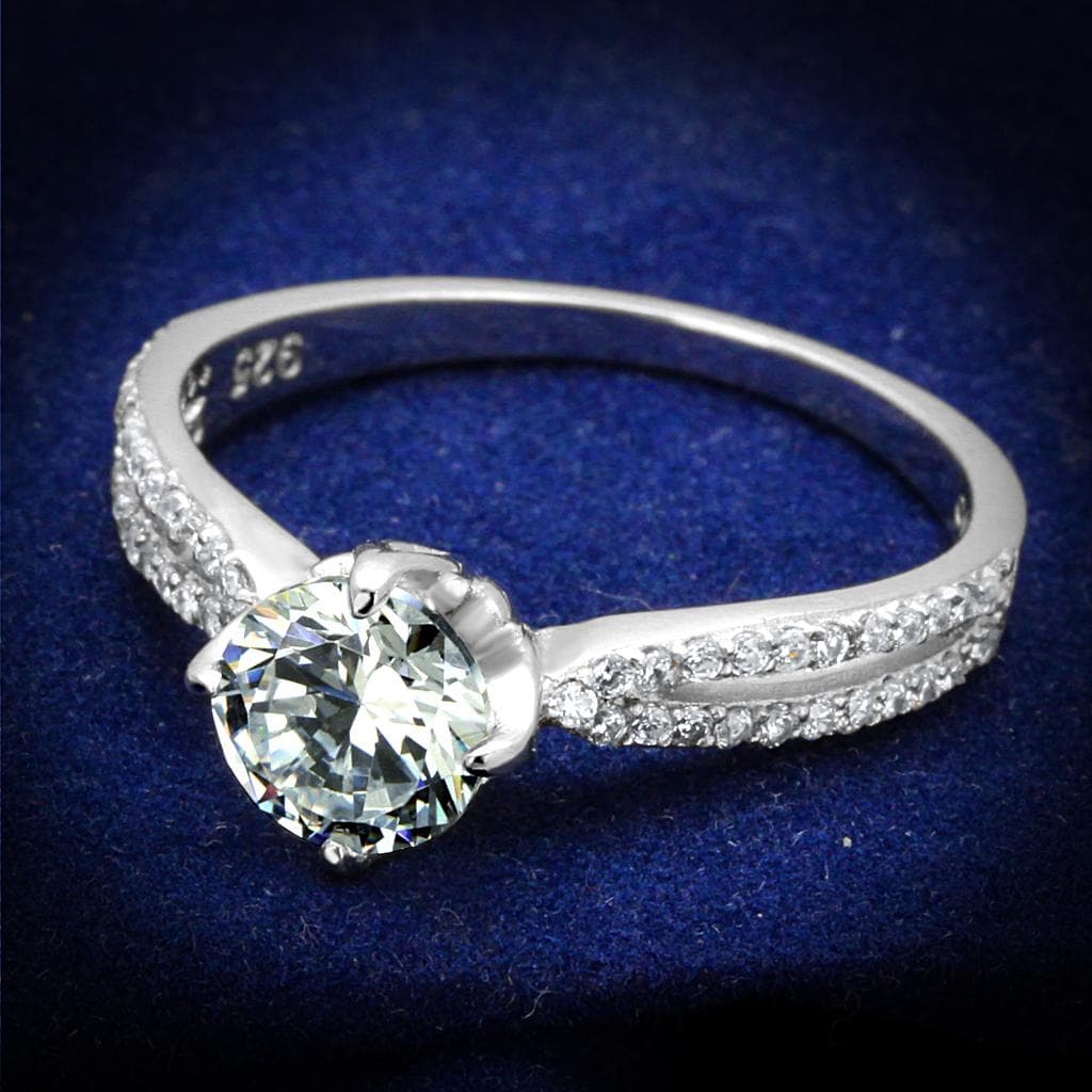 Sterling Silver CZ Round Twisted Pave Solitaire Ring