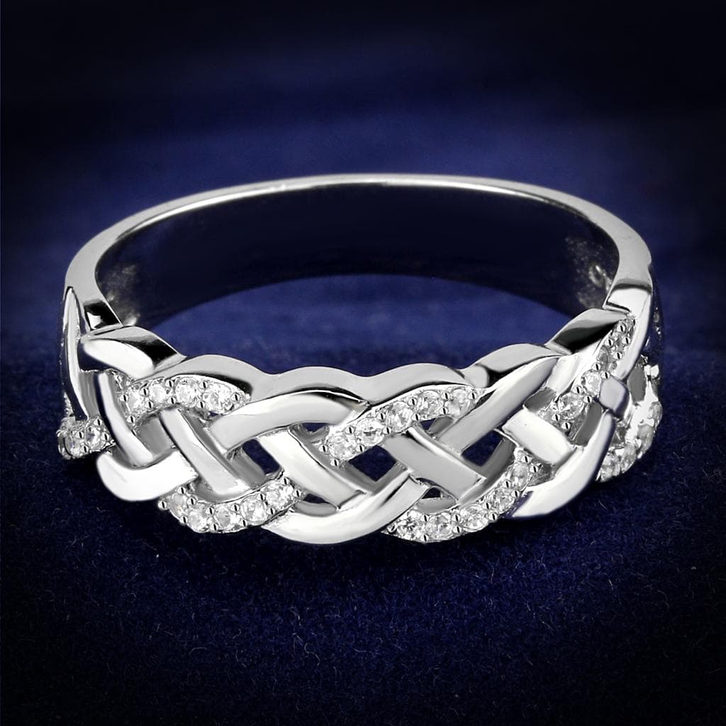 Sterling Silver CZ Pave Celtic Braid Weave Wide Ring
