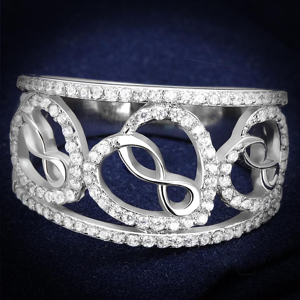 Sterling Silver CZ Pave Infinity Swirl Filigree Wide Ring