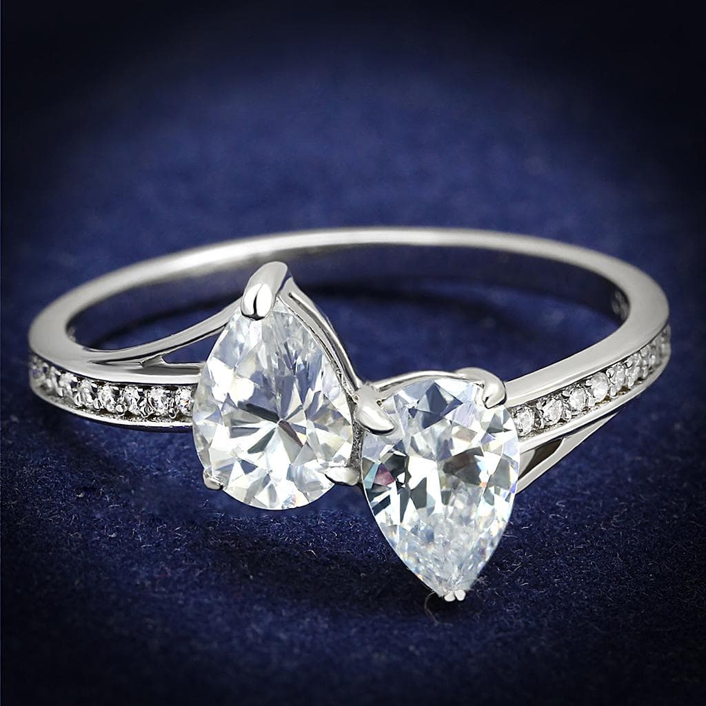 Sterling Silver CZ Oval Marquise Bypass Pave Ring