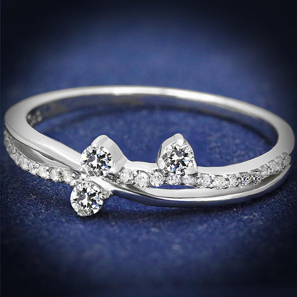 Sterling Silver CZ Double Round Solitaire Pave Open Ring