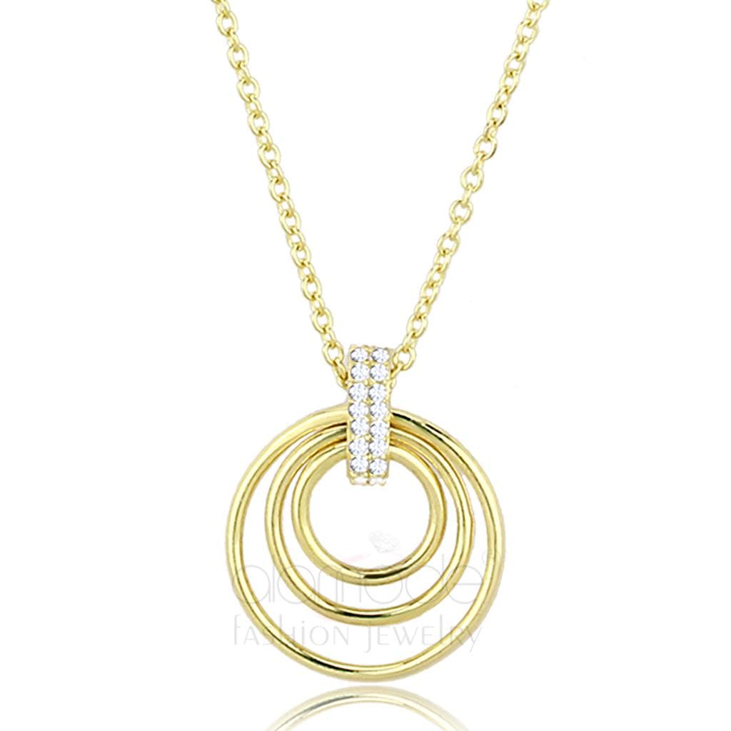 Sterling Silver Gold CZ Triple Circle Concentric Pendant Necklace