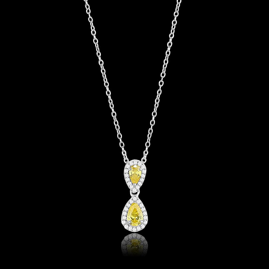 Sterling Silver Gold Yellow CZ Pear Halo Drop Pendant