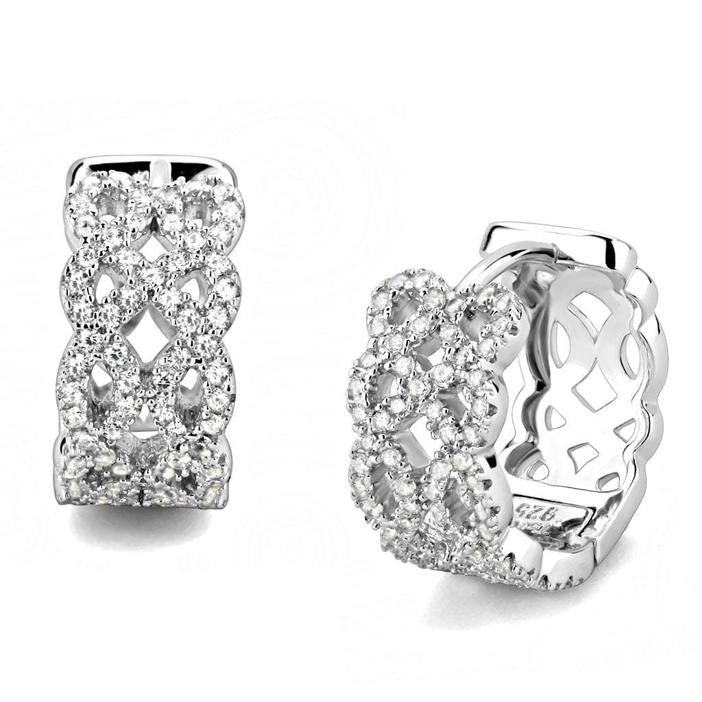 Sterling Silver CZ Pave Infinity Figure Eight Huggie Earrings