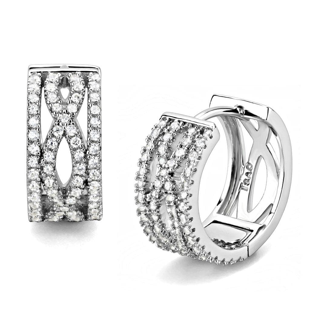 Sterling Silver CZ Pave Infinity Loop Huggie Hoop Earrings