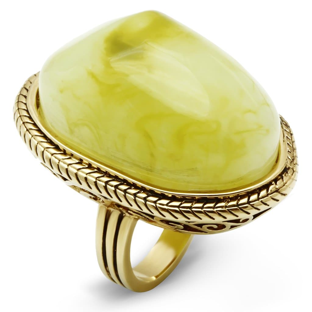 Brass Gold Green Marble Cabochon Rope Ring