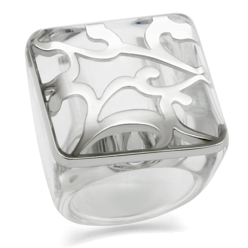 Brass Silver Scroll Clear Cube Ring | The Stainless Jewelry