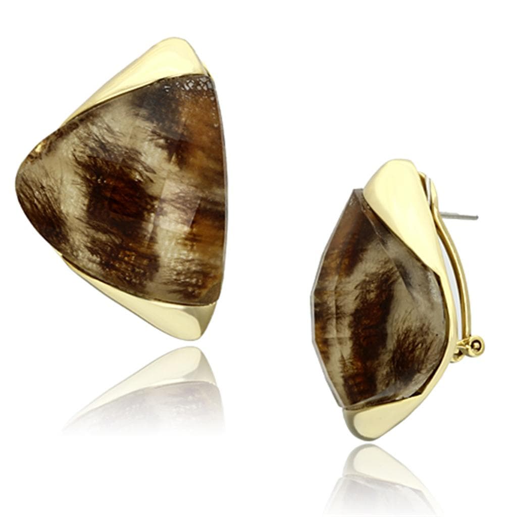 Brass Gold Ivory Leopard Enamel Stud Earrings