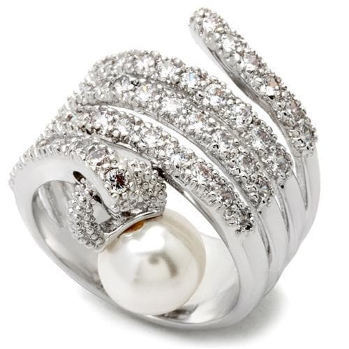 Brass Pearl CZ Spiral Wrap Ring | The Stainless Jewelry