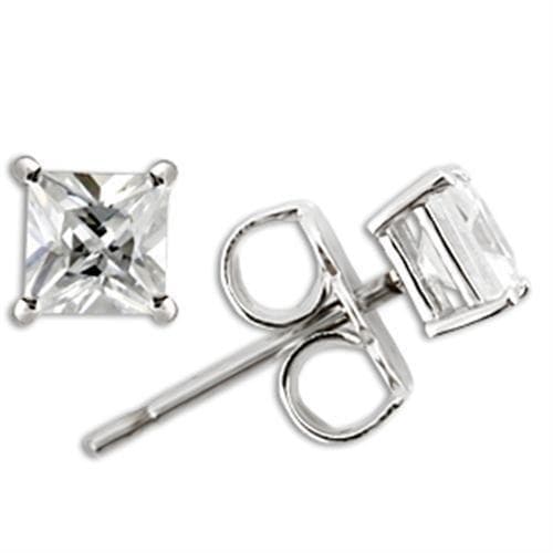 Sterling Silver Princess Square Stud Earrings